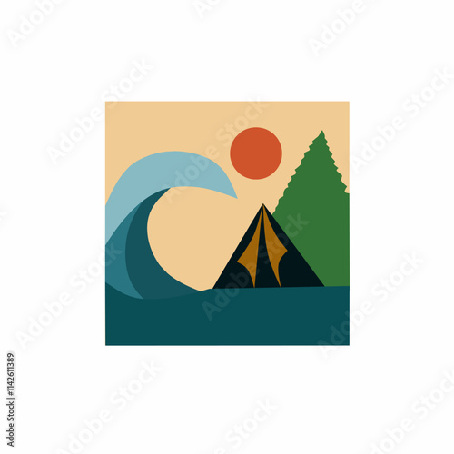 colorful mountain and moon logo illustration