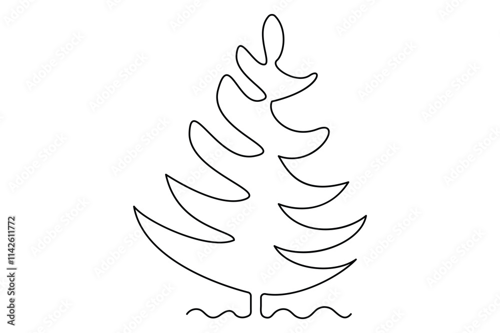 Fototapeta premium Winter tree Continuous one line drawing on on white background. Vector illustration 