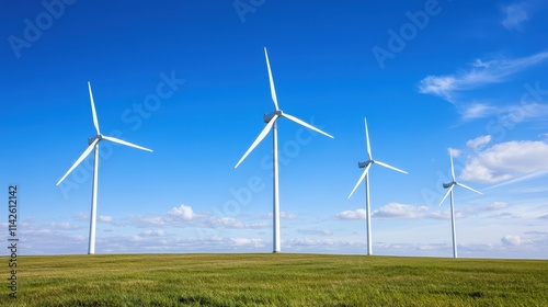 Wallpaper Mural A Scenic View of Multiple Wind Turbines Spinning Gracefully on a Lush Green Hill Under a Bright Blue Sky Representing Renewable Energy and Sustainability Torontodigital.ca