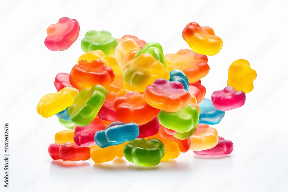 Colorful gummy candies cascading in a joyful display on a bright background. Generative AI Colorful gummy candies cascading in a joyful display on a bright background. Generative AI