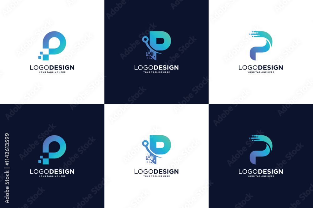 Set Of Letter P Tech Logo Design Set Of Letter P Tech Logo Design
