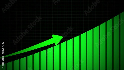 Business growth infographic animation, business graph, analytical black background blue green color Finance business graph chart with up arrow concept on black background