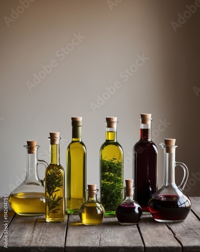 Wallpaper Mural Colorful variety of infused oils and vinegars displayed on a table Torontodigital.ca