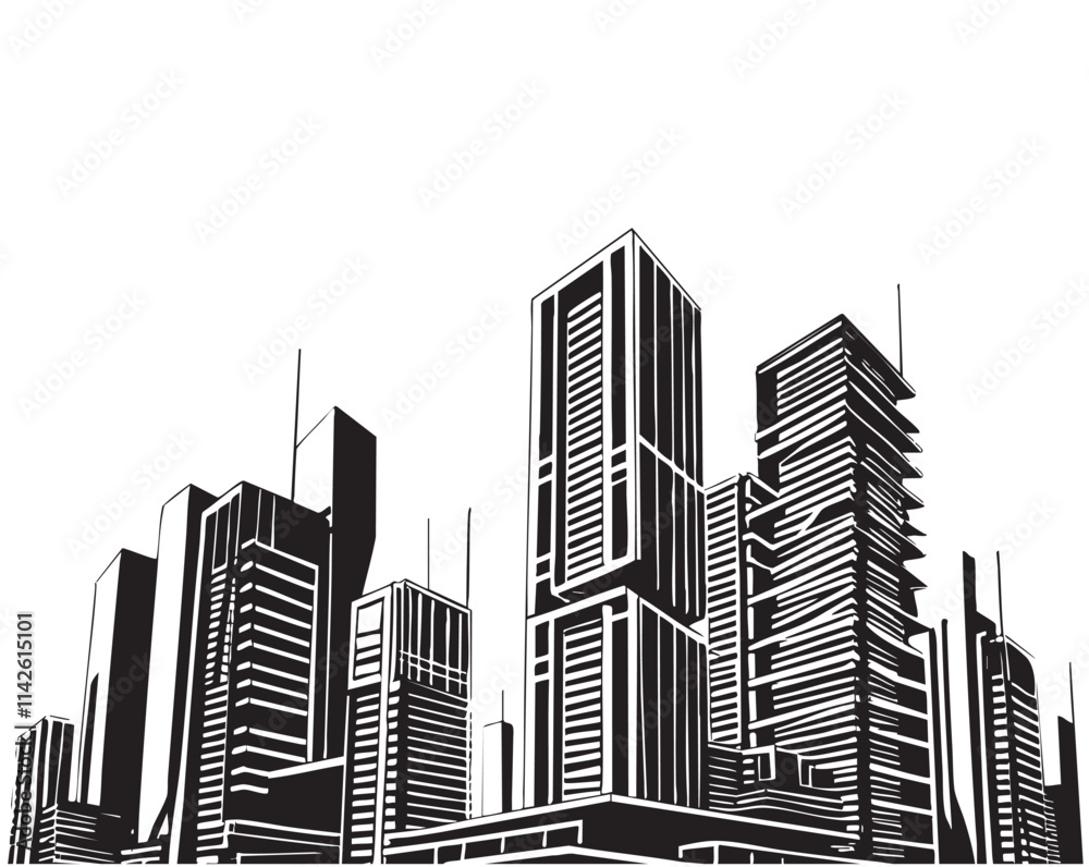 Obraz premium Abstract modern high urban building. Architecture detail Modern facade building Black and White