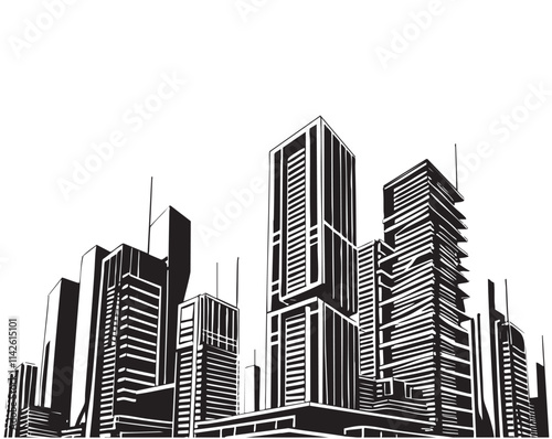 Abstract modern high urban building. Architecture detail Modern facade building Black and White