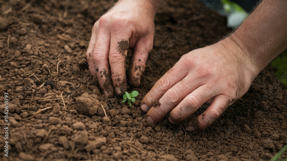 Person is planting a seed in the dirt Person is planting a seed in the dirt