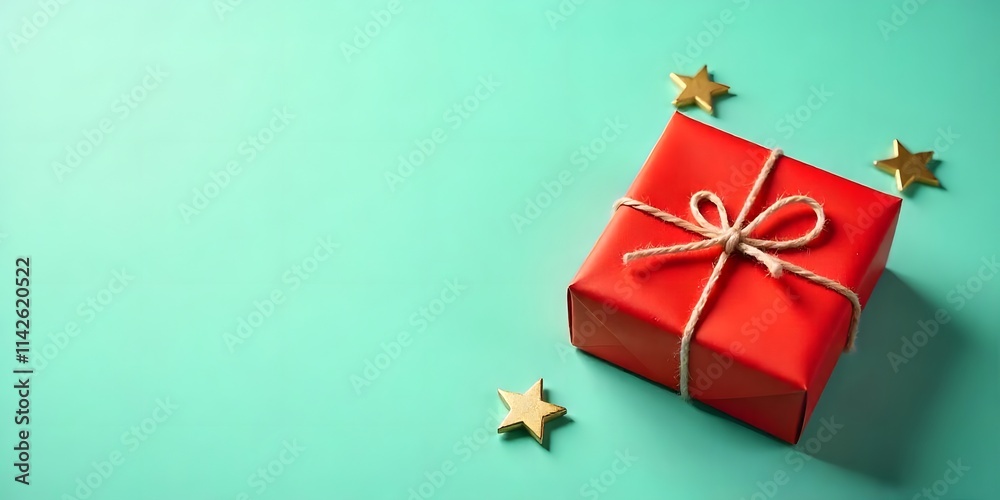 Red Christmas Gift Box against a teal background, Christmas Gifts boxes, Birthday gift boxes, Valentines day gifts boxes Red Christmas Gift Box against a teal background, Christmas Gifts boxes, Birthday gift boxes, Valentines day gifts boxes