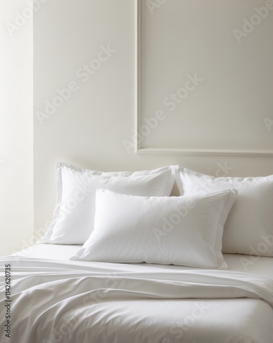 A bed with white sheets and pillows on top of it