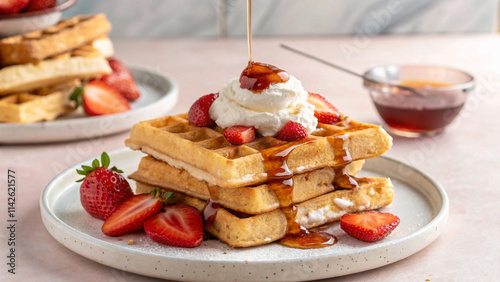 Whipped Cream on Waffle Stack