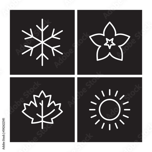 Wallpaper Mural Black and white icon with symbols of the four seasons: snowflake, leaf, flower and sun in a divided square. Torontodigital.ca