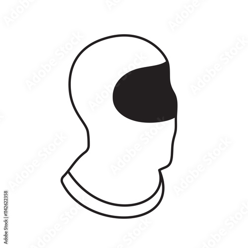 Minimalistic image of a balaclava with a darkened eye area on a white background.