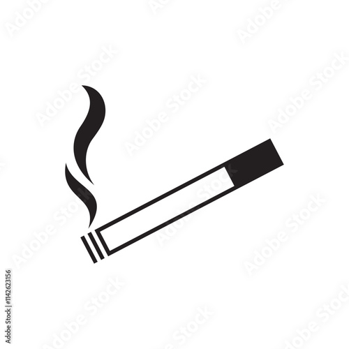 A simple black illustration of a cigarette with smoke on a white background.