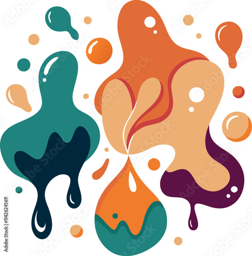 Dynamic Abstract Liquid Droplet Splash Illustration in Vivid Colors on White Background generated Ai