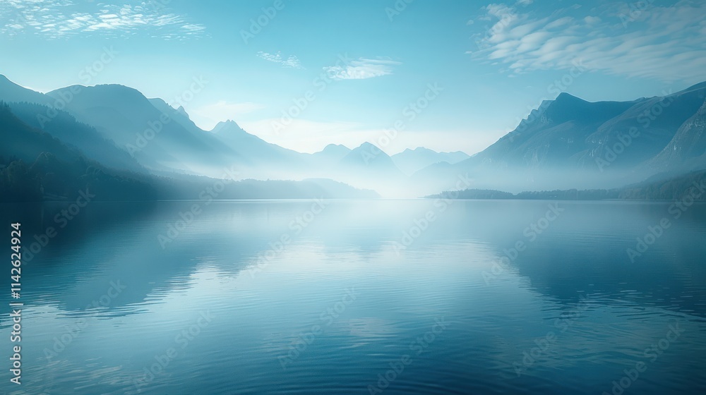 Misty Mountain Lake Reflection at Dawn Misty Mountain Lake Reflection at Dawn
