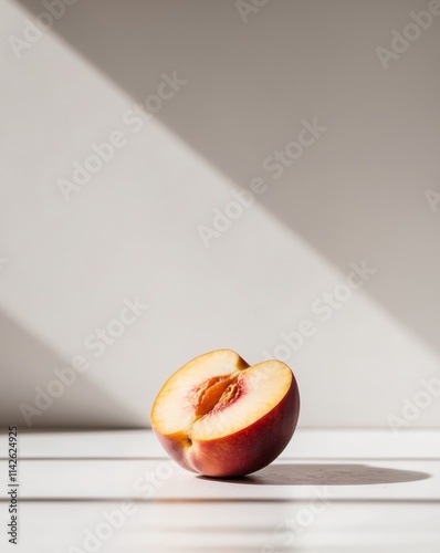 Juicy peach sliced to reveal vibrant inner flesh photo