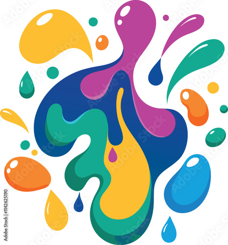 Dynamic Abstract Liquid Droplet Splash Illustration in Vivid Colors on White Background generated Ai