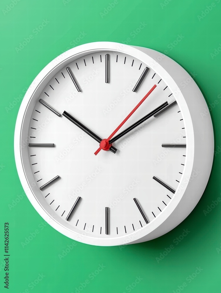 Modern White Clock on Green Background Modern White Clock on Green Background