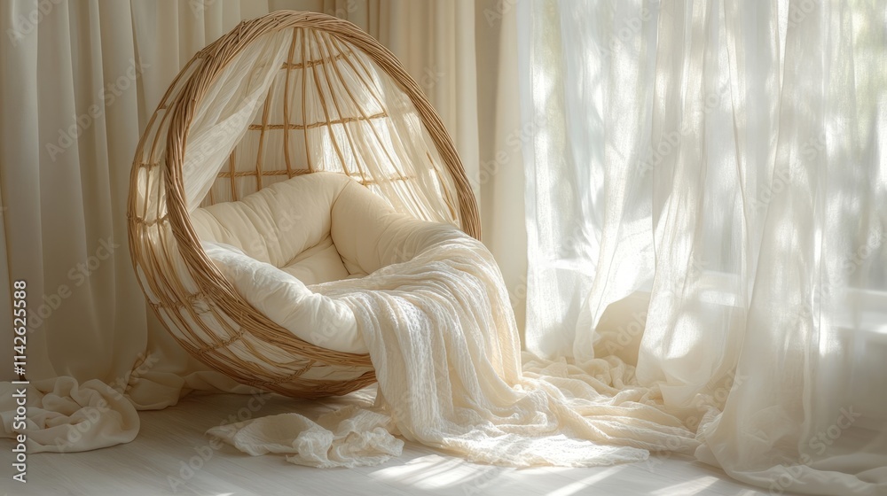 A stylish chair creates a cozy spot filled with warm sunlight and soft fabrics A stylish chair creates a cozy spot filled with warm sunlight and soft fabrics