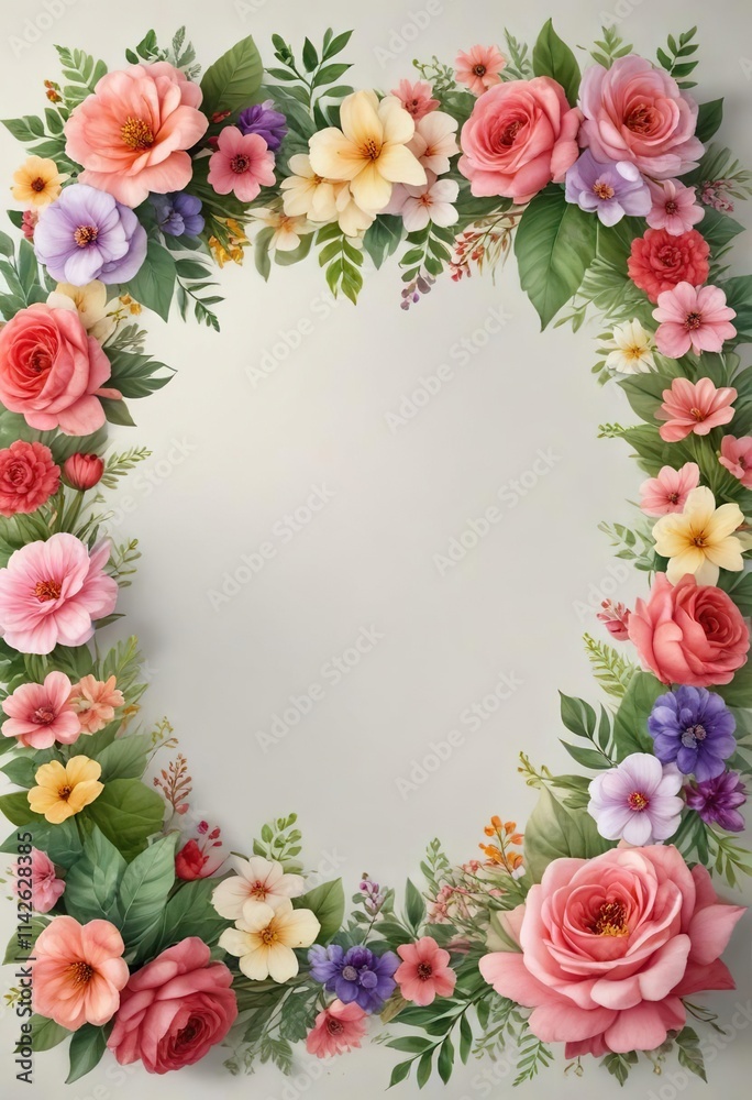 Heart frame made of watercolor flowers and leaves, frame, green, leaves, flowers Heart frame made of watercolor flowers and leaves, frame, green, leaves, flowers