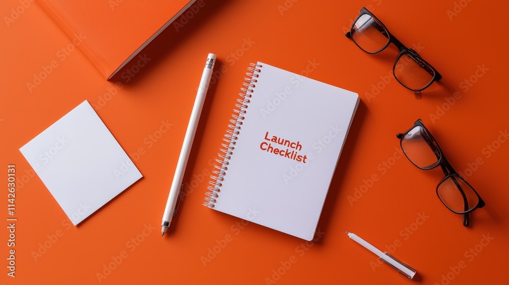A flat lay of startup essentials like business cards, prototype designs, and a A flat lay of startup essentials like business cards, prototype designs, and a