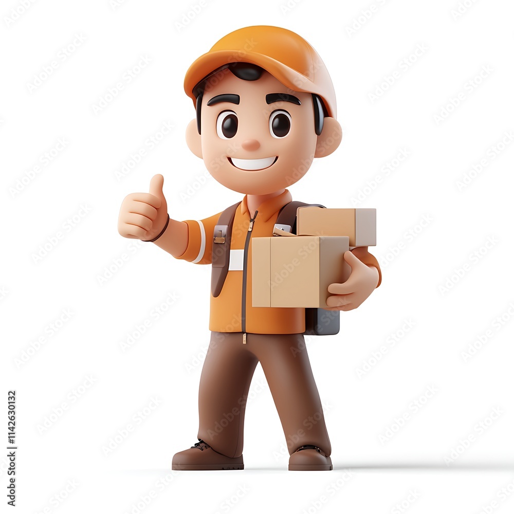 Happy Delivery Guy 3D Cartoon Character Happy Delivery Guy 3D Cartoon Character