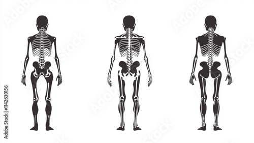 Anatomical human skeleton in simplified silhouette form for educational or design use. Vector icon