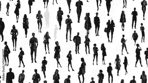 Seamless pattern of silhouettes of people in a social gathering. Vector icon