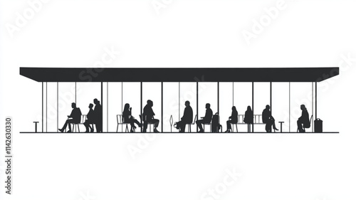 Architectural side view of seated people, designed for elevation plans. Vector icon