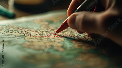 Wallpaper Mural A close-up of a traveler hand marking a destination on a printed state map with a red pen Torontodigital.ca