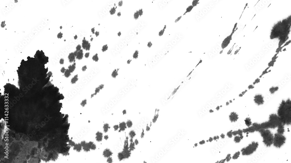 Obraz premium Ink wash texture. Abstract black ink. Watercolor illustration with transparent background.