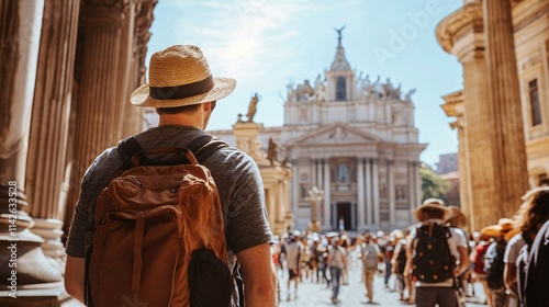 Tourist walking in rome visiting the famous basilica di san giovanni in laterano