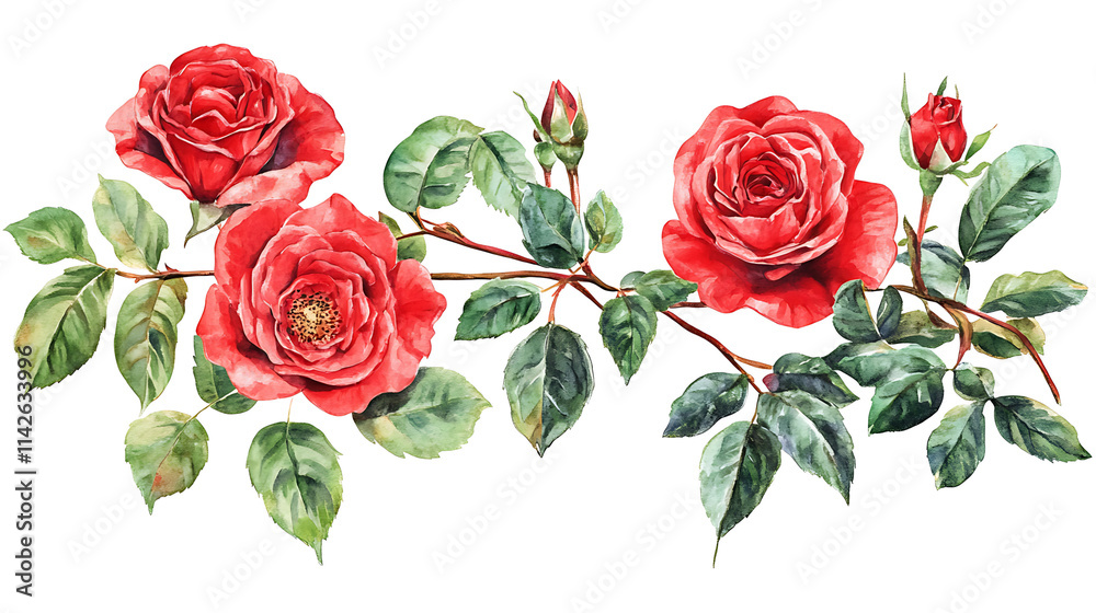Naklejka premium Watercolor floral illustration set with delicate flowers and leaves, isolated on white background. Soft watercolor floral bouquet set, vibrant blooms and greenery, isolated on white background