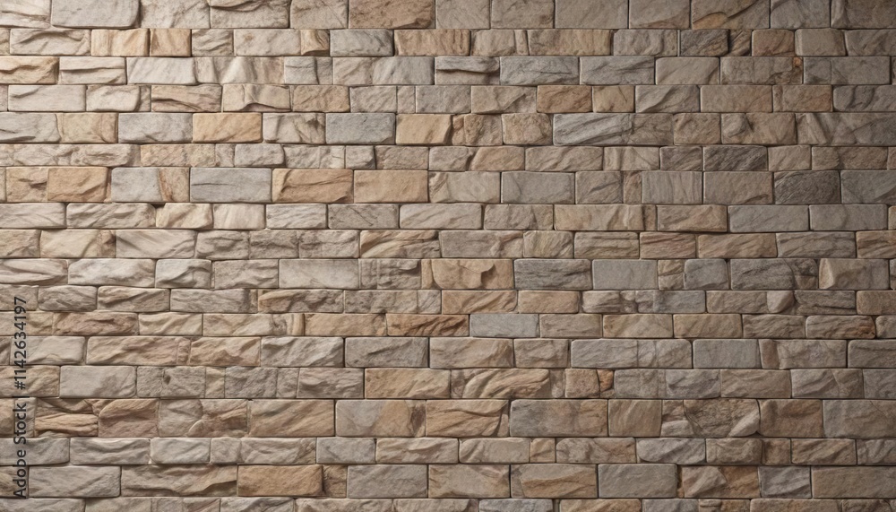 Fototapeta premium Natural stone-inspired ceramic brick tile wall, brick, warm, design