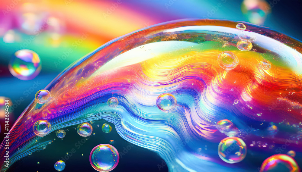 A vibrant soap bubble texture featuring captivating rainbow reflections, with an array of swirling colors and intricate patterns that create a mesmerizing and playful visual effect A vibrant soap bubble texture featuring captivating rainbow reflections, with an array of swirling colors and intricate patterns that create a mesmerizing and playful visual effect