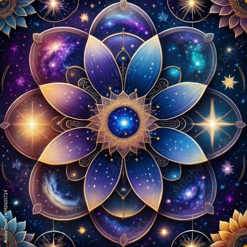 Flower pattern with milky way and zodiac sign
