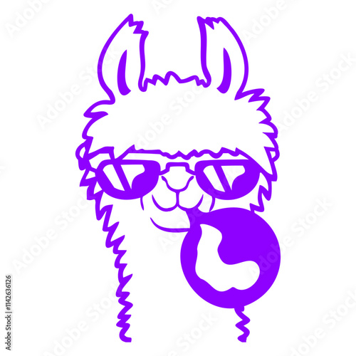 Llama Chewing Gum Blowing Bubble Gum Alpaca Cool Design Lover Art Vector Illustration Card T-Shirt Poster Sticker Graphic Print Decorative Drawing Isolated Logo Decoration Symbol Creative Cool Style