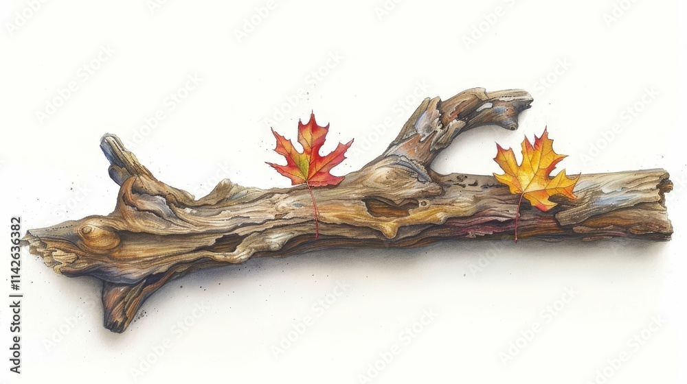 Fototapeta premium Stunning watercolor of an autumn branch with vivid leaves in hyperrealism style capturing fall