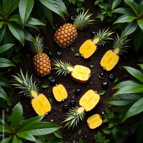 Enchanting Forest Floor: Pineapples, Cherries, and Fragrant Blooms