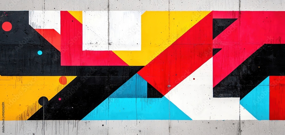 Naklejka premium Colorful abstract mural featuring geometric patterns and vibrant shapes.