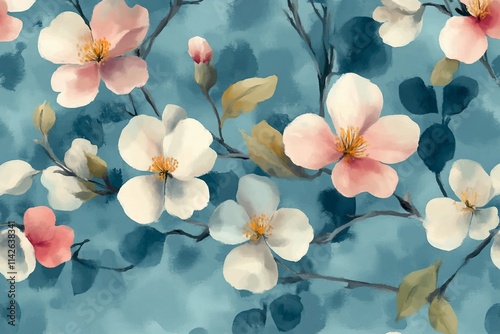 Abstract flower blooming design. Pattern with floral seamless. Grunge textured abstract art vector with flower and plants in watercolor style.