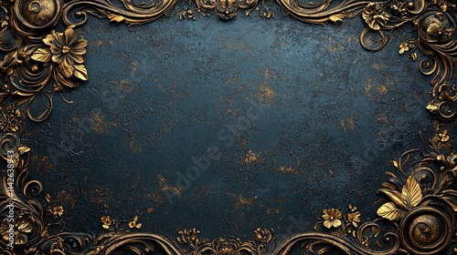 Luxurious ornamental borders in black and gold, with intricate swirls, floral accents, and ornate scrollwork, framing a vintage textured backdrop.