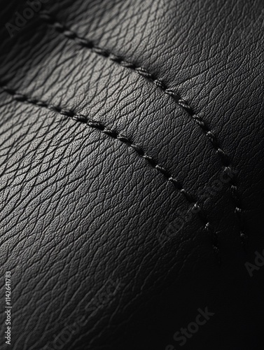 Elegant Black Leather Texture with Fine Stitching and Polish