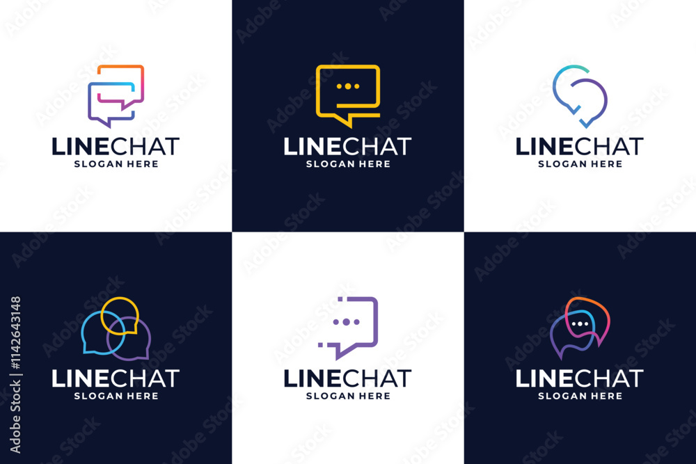Bubble chat with line art logo design
