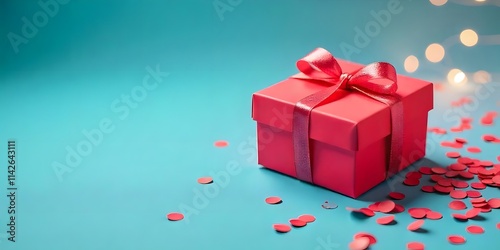 Red Christmas Gift Box against a teal background, Christmas Gifts boxes, Birthday gift boxes, Valentines day gifts boxes