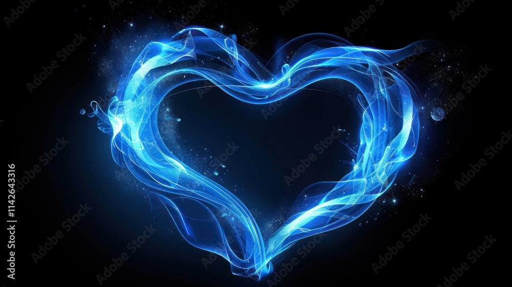 A radiant, ethereal heart formed by swirling blue energy A radiant, ethereal heart formed by swirling blue energy