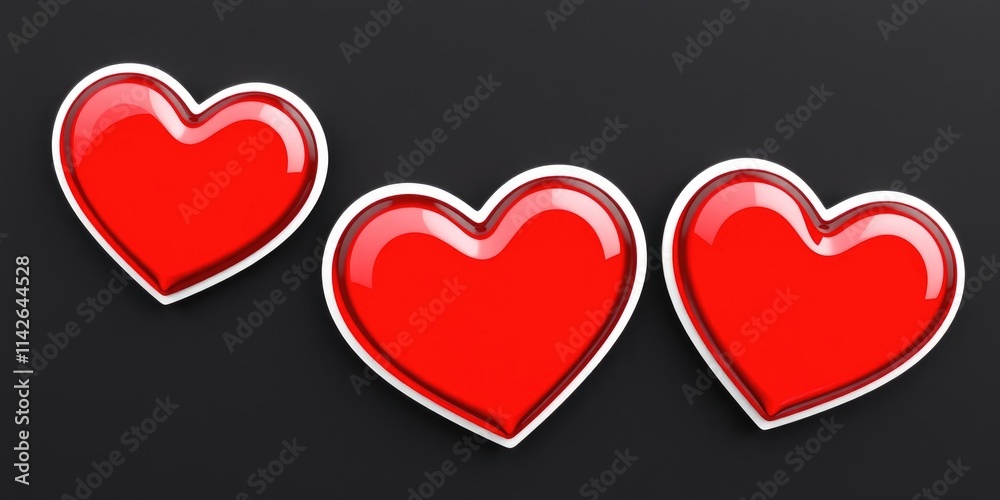 A delightful collection of glossy red heart stickers designed to add a festive touch to Valentine's Day cards and decorations, spreading love and joy everywhere A delightful collection of glossy red heart stickers designed to add a festive touch to Valentine's Day cards and decorations, spreading love and joy everywhere