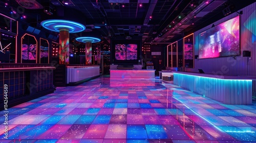 Vibrant Nightclub Interior with LED Dance Floor and Futuristic Lighting