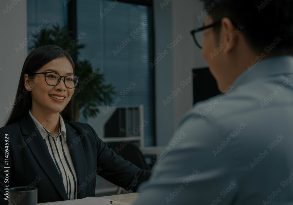 Job Interview: Confident Candidate and Interviewer Job Interview: Confident Candidate and Interviewer