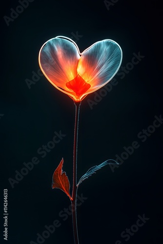 Obraz na płótnie Heart-shaped flower illuminated with white neon light on a black background. Valentine, minimalistic, simple concept. w salonie