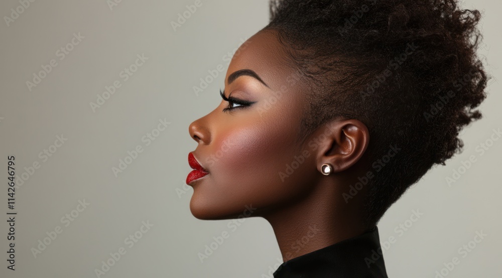 A close-up portrait of a beautiful black woman with long shiny hair and make-up . Haircare, beauty and cosmetics concept. A close-up portrait of a beautiful black woman with long shiny hair and make-up . Haircare, beauty and cosmetics concept.